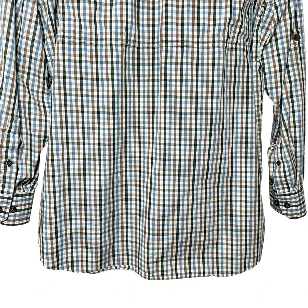 Onward‎ Reserve XL Gingham Shirt Blue Brown Plaid Outdoor Vented Fishing Cotton
